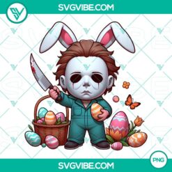 Michael Myers Easter Bunny and horror movie killer Easter eggs PNG images for download, perfect for Halloween designs.