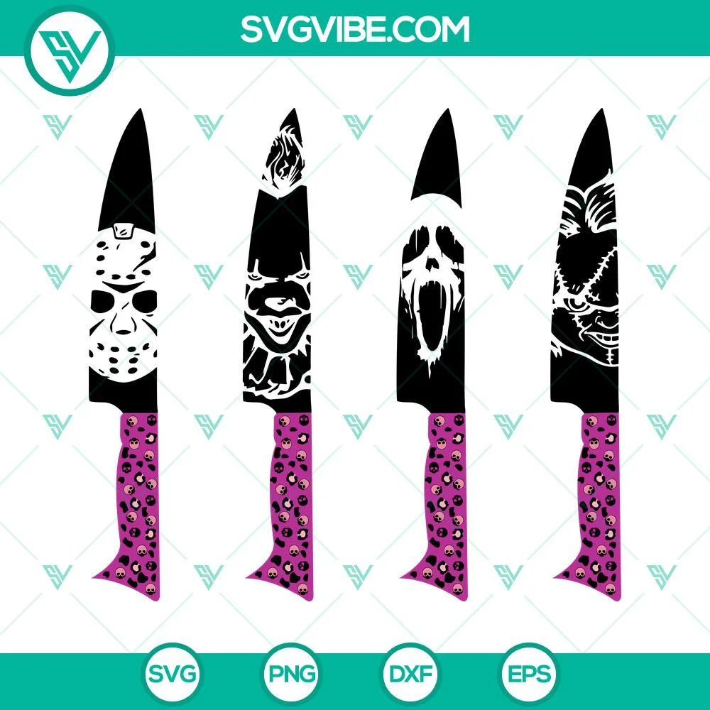 Halloween, SVG Files, Horror Movie Characters In Knives SVG Image, Pink 1