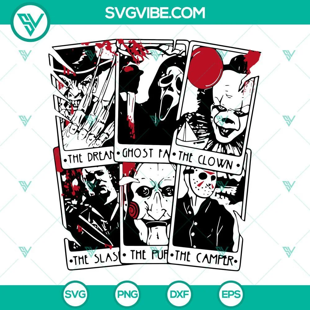 Halloween, SVG Files, Horror Tarot Cards SVG Download, Horror Characters SVG 1