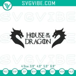House of the Dragon TV series embroidery designs, machine file. Fire-breathing dragons in intricate stitching detail.