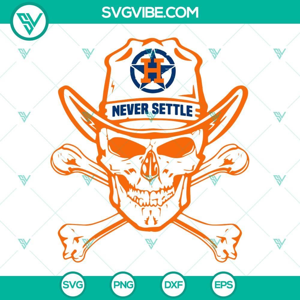 houston-astros-never-settle-skull-svg-houston-baseball-never-settle-svg-png-dxf-eps-cut-files-1-mockup.jpg Houston Astros Never Settle skull SVG file with baseball elements in black and orange colors, ideal for Houston baseball fans.
