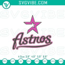 Houston Astros pink embroidery designs, perfect for sports fans. Instant download file formats: PES, DST, JEF. Great for stitching projects.