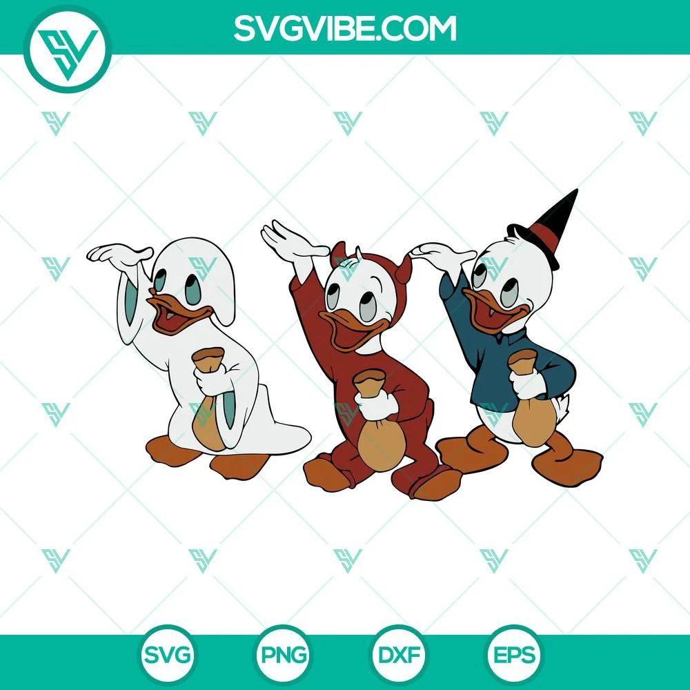 Disney, Halloween, SVG Files, Huey Dewey And Louie Halloween SVG Image PNG DXF 1