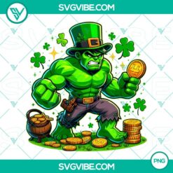 Muscular Hulk superhero character in St. Patrick's Day theme, PNG files for download.