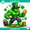 Muscular Hulk superhero character in St Patrick's Day theme, PNG download file for Marvel fans.