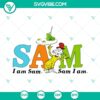 Green Eggs and Ham SVG file for Read Across America celebration, featuring "I Am Sam I Am" text in vibrant colors.