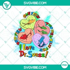 Dr Seuss themed PNG file with One Fish Two Fish Red Fish Blue Fish and a heart design, ideal for download.