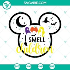Hocus Pocus themed Mickey Mouse head SVG file for Halloween with text "I Smell Children".