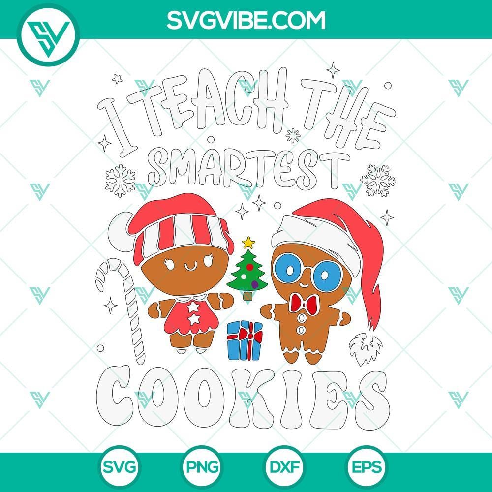 i-teach-the-smartest-cookies-svg-funny-teacher-christmas-svg-gingerbread-svg-christmas-svg-cricut-silhouette-6-mockup.jpg Funny Teacher Christmas SVG download with "I Teach The Smartest Cookies" design. Perfect for making holiday gifts.