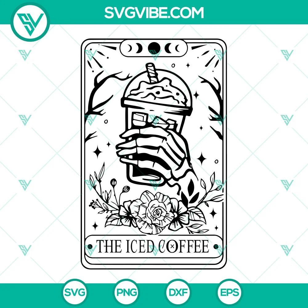 Skeleton, SVG Files, Iced Coffee Skeleton Hand Tarot SVG Download, The Iced 1