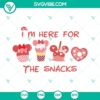 Disney Mickey Valentine snacks SVG design with "I'm Here for the Snacks" text, perfect for Valentine's Day. Ideal for crafters.