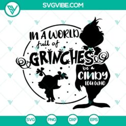 Cindy Lou Who and Grinch inspired SVG downloads for holiday crafts.