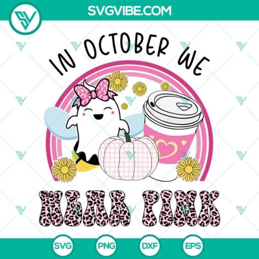 in october we wear pink cute bee halloween svg breast cancer awareness svg pink ribbon svg 1 mockup