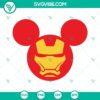 Iron Man themed Mickey Mouse ears SVG cut files featuring PNG, DXF, and EPS formats for crafting projects.