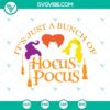 Hocus Pocus SVG download with PNG files for Halloween crafts, featuring witch hat, broomstick, and cauldron in a whimsical design.