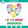 Child abuse prevention SVG file with message "It Shouldn’t Hurt To Be A Child", featuring kid silhouette, hearts, and comforting colors.
