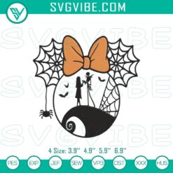 Jack and Sally Minnie head embroidery designs for Disney Halloween, featuring a funny and spooky theme. Great for Halloween projects.