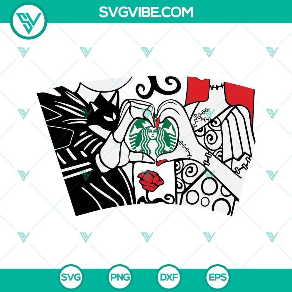 Halloween, Starbucks Cup Wrap, SVG Files, Jack And Sally Starbucks Cup SVG 1