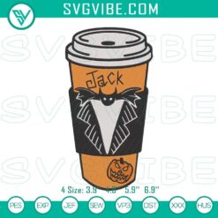 Jack Skellington themed coffee cup embroidery designs for Halloween, featuring spooky patterns for a festive touch.