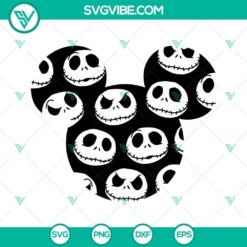 Jack Skellington SVG with Mickey Mouse ears, Nightmare Before Christmas design, Halloween SVG for crafts.