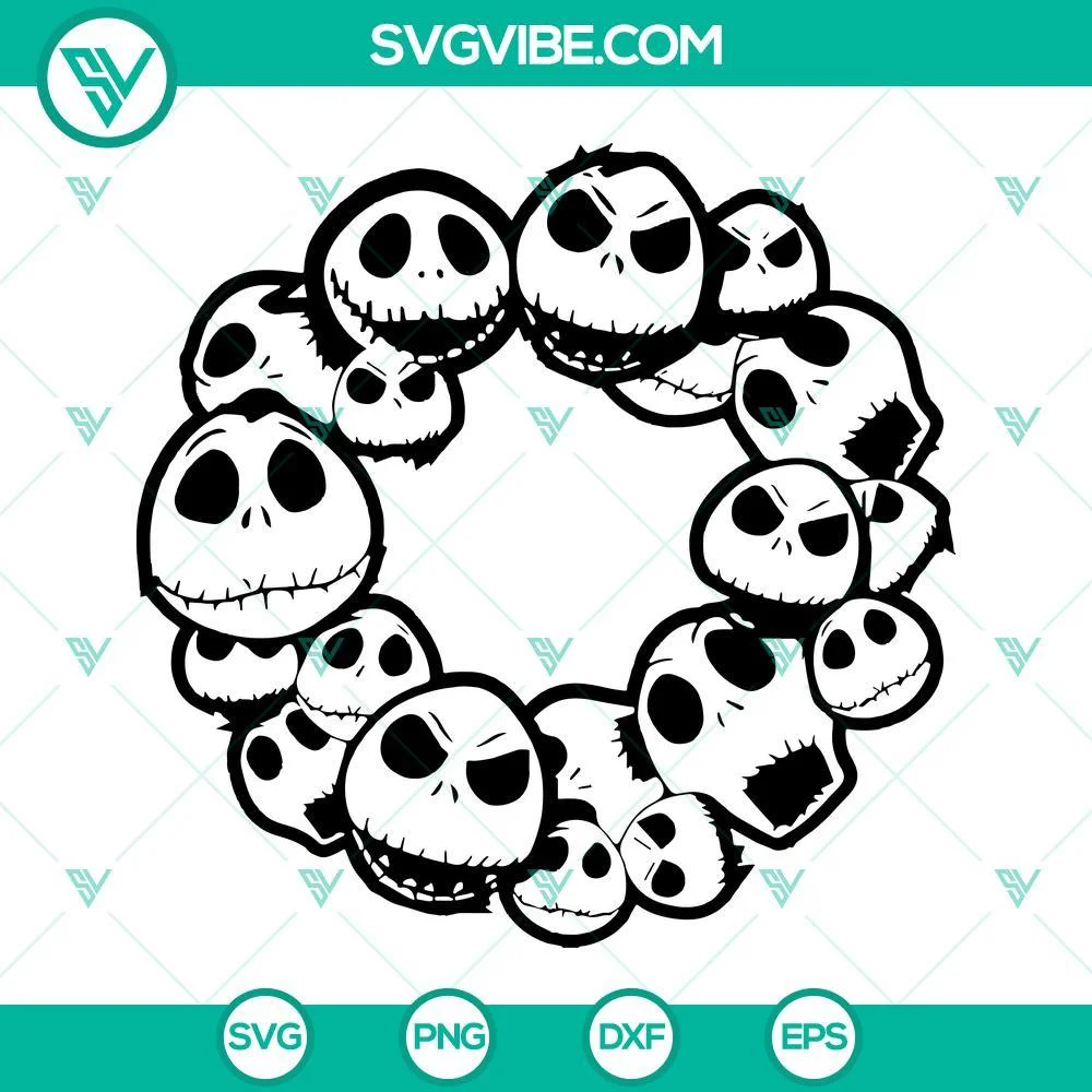 Halloween, SVG Files, Jack Skellington Wreath SVG Files PNG DXF EPS Clipart 1