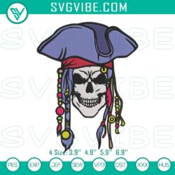 Embroidery Designs, Jack Sparrow Skull Embroidery Designs, Pirate Skull 1