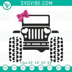 Jeep Bow Embroidery Designs, 4X4 Off-Road Girl Machine Pattern