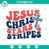 Smiley face Jesus Christ stars and stripes SVG design, patriotic Christian artwork.