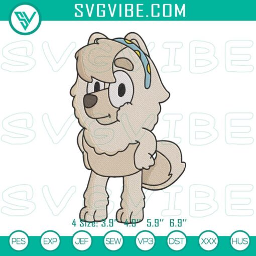 judo bluey embroidery design cute chow chow cartoon dog embroidery file mockup