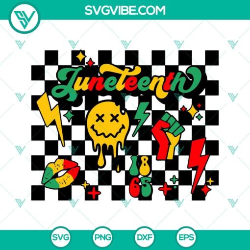 juneteenth 1865 retro checkered svg dripping smiley face svg fist hand svg black power svg png dxf eps 7 mockup