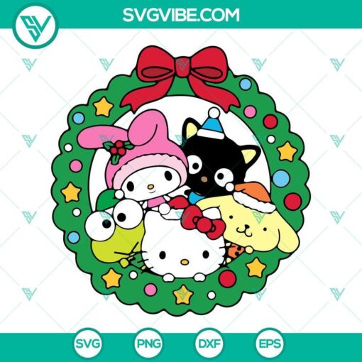 kawaii friends christmas svg hello kitty merry christmas svg png dxf eps 10 mockup