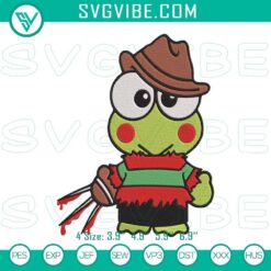 Keroppi Freddy Krueger Halloween embroidery design, horror-themed Sanrio Pes Jef Dst file for spooky crafts and decorations.
