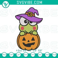 Keroppi pumpkin Halloween embroidery design, festive and cute digital download for DIY projects.