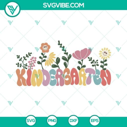 kindergarten retro wildflowers svg teacher svg kindergarten groovy svg trendy back to school svg png dxf eps 4 mockup