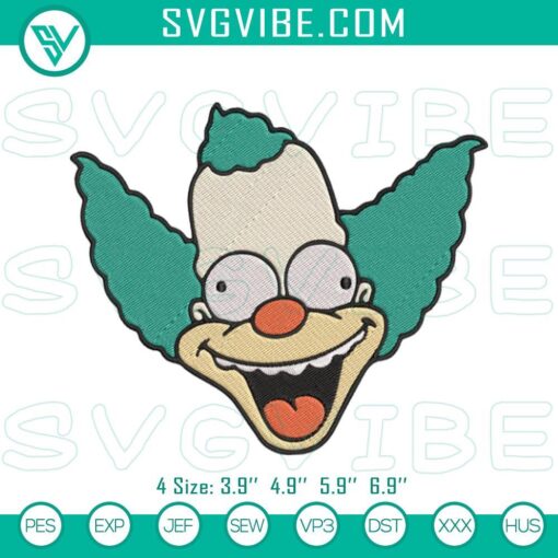 krusty the clown head embroidery designs simpsons clown embroidery files mockup