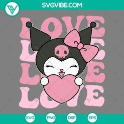 Cartoons, SVG Files, Valentine's Day, Kuromi Love Pink Heart SVG Download, 3