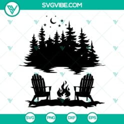 Camping, SVG Files, Lake Scene With Adirondack Chairs Campfire SVG File, Lake 2