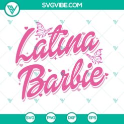 Latina Barbie SVG with butterfly elements in pink, PNG, DXF, and EPS file formats for download.
