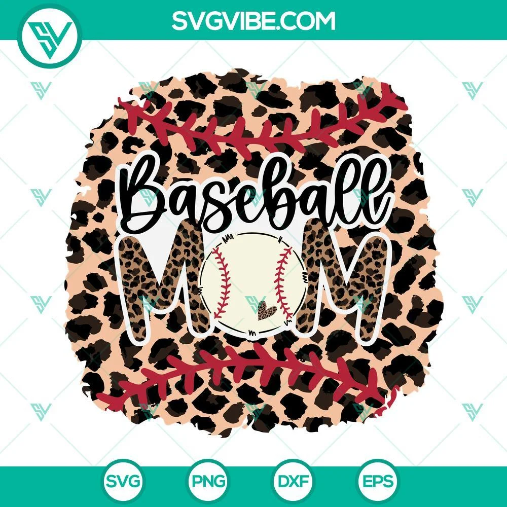 Baseball, Sports, SVG Files, Leopard Baseball Mom SVG Download PNG DXF EPS, 1