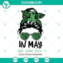 Awareness, SVG Files, Leopard Messy Bun Celiac Disease Awareness SVG Images, In 11