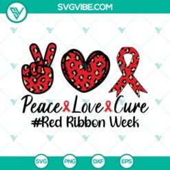 Awareness, Cancer, SVG Files, Leopard Peace Love Cure Red Ribbon Week SVG Files 8