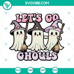 Let&rsquo;s Go Ghouls SVG Files, Cute Ghosts SVG Images, Retro Halloween Kids SVG Files