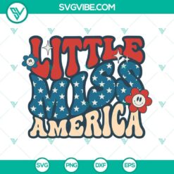 Little Miss America SVG design for July 4th celebration with American Babe theme, available for download in PNG and DXF formats.