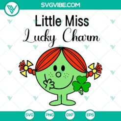 Cute Little Miss Lucky Charm SVG with Shamrock design, perfect for St. Patrick's Day crafts.