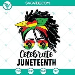 Juneteenth, SVG Files, Black Women Messy Bun Juneteenth Vibes Only SVG Files, 4