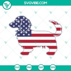 Long haired dachshund dog American flag SVG file design for 4th of July celebration, patriotic dog US flag digital download.