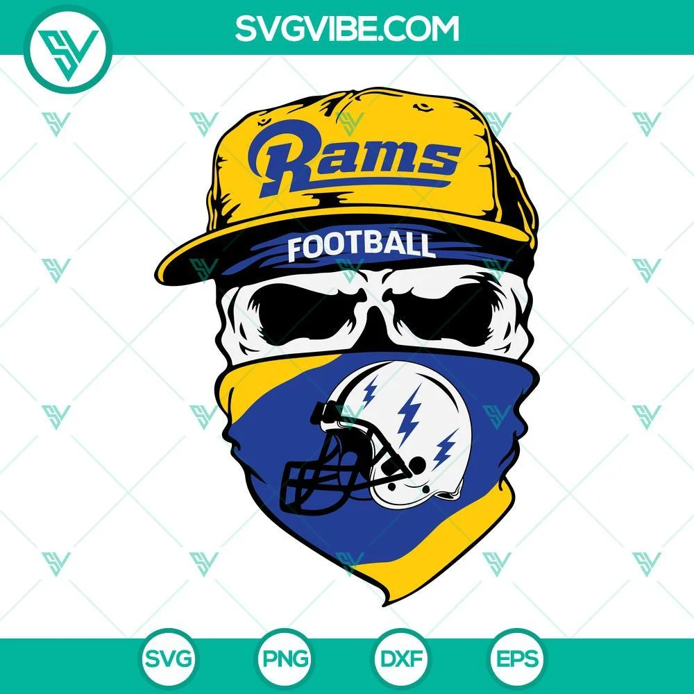 Football, Sports, SVG Files, Los Angeles Rams Skull SVG File, Rams Football SVG 1