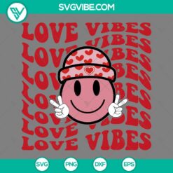 Retro smiley face SVG files for Valentine's Day, featuring love vibes and a nostalgic design. Ideal for downloading as PNG.