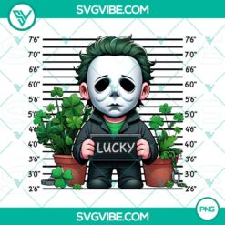 Lucky Michael Myers and Happy St. Patrick's Day design in PNG format, suitable for horror fans and downloads.