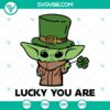 Lucky You Are SVG files featuring cute leprechaun, Shamrock SVG download, and Baby Yoda character design for St. Patrick's Day crafts.
